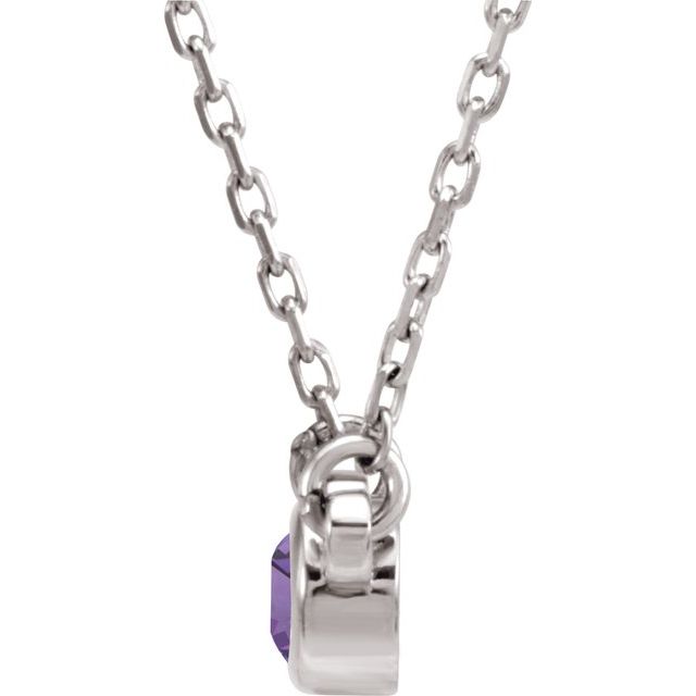 Sterling Silver 4 mm Round Imitation Amethyst Bezel-Set Solitaire 16" Necklace 2