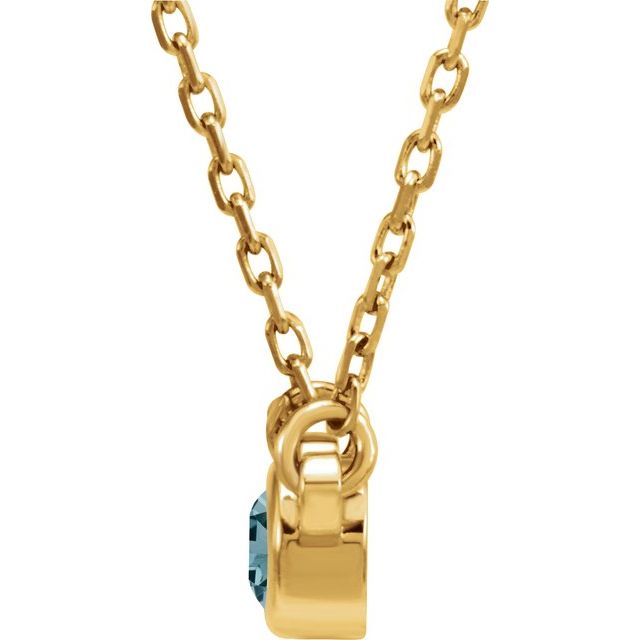 14K Yellow 4 mm Round Aquamarine Bezel-Set Solitaire 16" Necklace 1