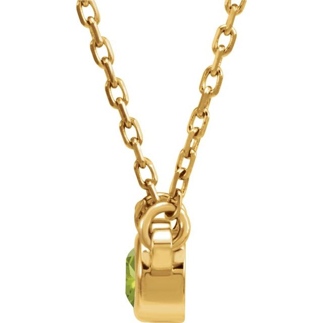 14K Yellow 4 mm Round Peridot Bezel-Set Solitaire 16" Necklace 2