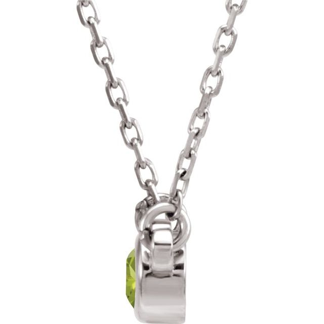 14K White 4 mm Round Peridot Bezel-Set Solitaire 16" Necklace 2