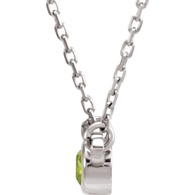 Sterling Silver 3 mm Round Peridot Bezel-Set Solitaire 16" Necklace 2