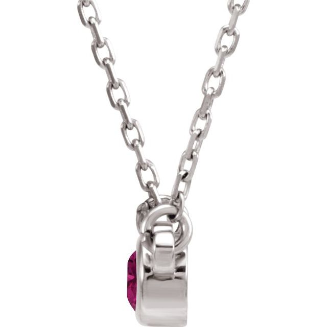 Sterling Silver 4 mm Round Imitation Pink Tourmaline Bezel-Set Solitaire 16" Necklace 2