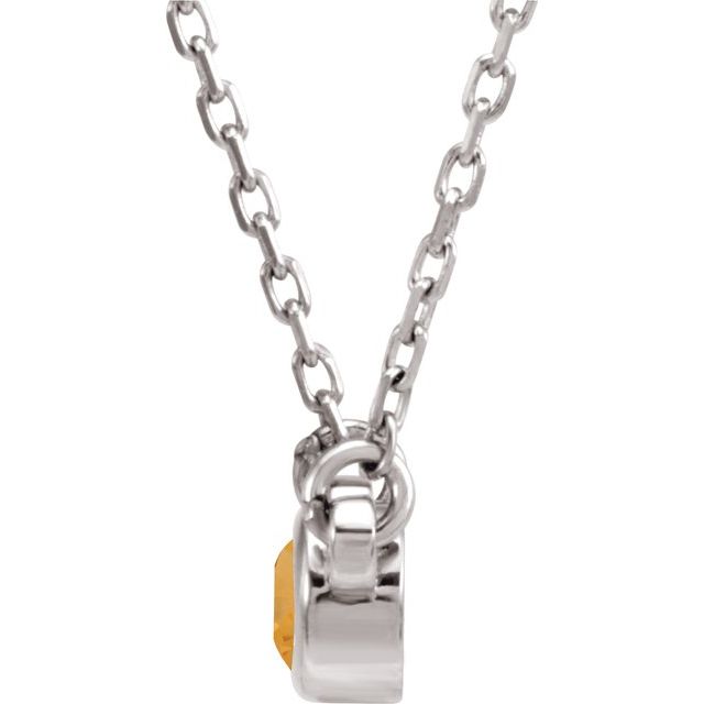 14K White 4 mm Round Citrine Bezel-Set Solitaire 16" Necklace 2