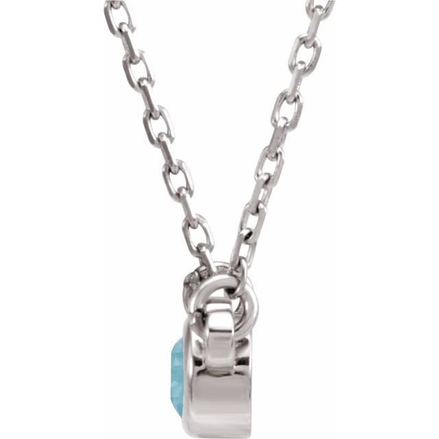 Sterling Silver 4 mm Round Imitation Blue Zircon Bezel-Set Solitaire 16" Necklace 2