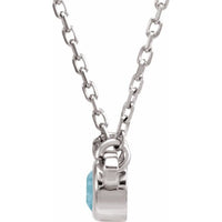 Sterling Silver 3 mm Round Blue Zircon Bezel-Set Solitaire 16" Necklace 2