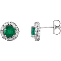 14K White Gold Natural Emerald & 1/3 CTW Natural Diamond Earrings
