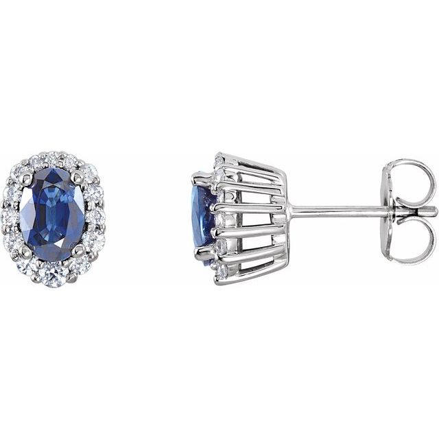 14K White Gold Natural Blue Sapphire & 1/3 CTW Diamond Cluster Earrings
