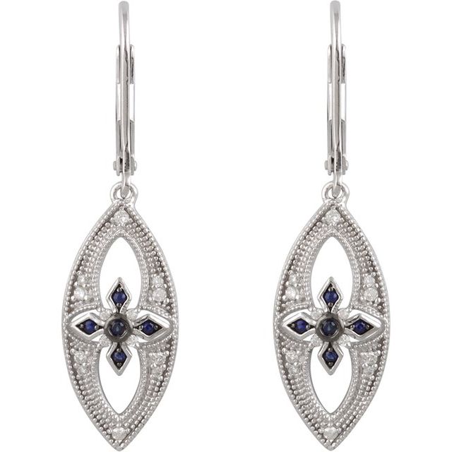 Sterling Silver Blue Sapphire & 1/6 CTW Diamond Lever Back Earrings 2