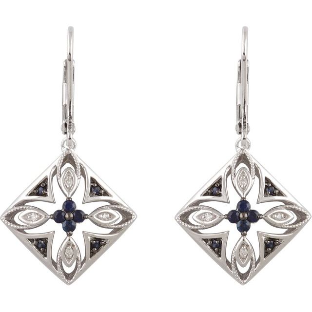 Sterling Silver Blue Sapphire & .04 CTW Diamond Lever Back Earrings 2