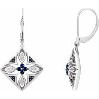 Sterling Silver Blue Sapphire & .04 CTW Diamond Lever Back Earrings 1