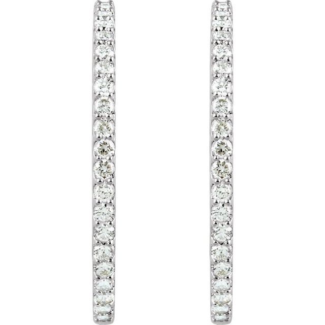14K White 6 1/4 CTW Diamond Inside-Outside 51 mm Hoop Earrings 2