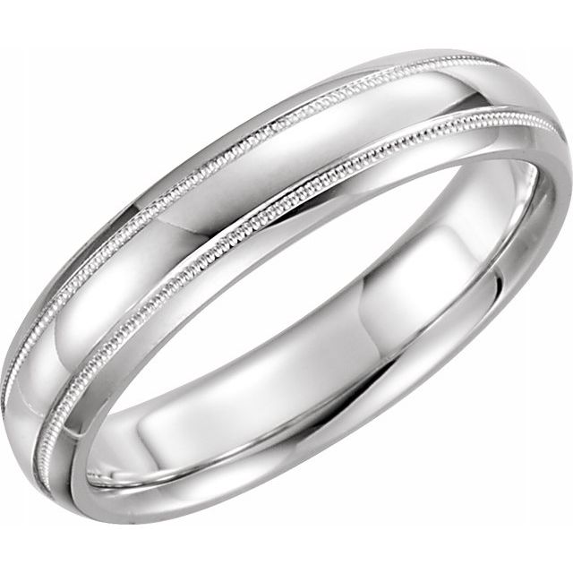 18K White Gold 4 mm Half Round Comfort-Fit Band With Milgrain 