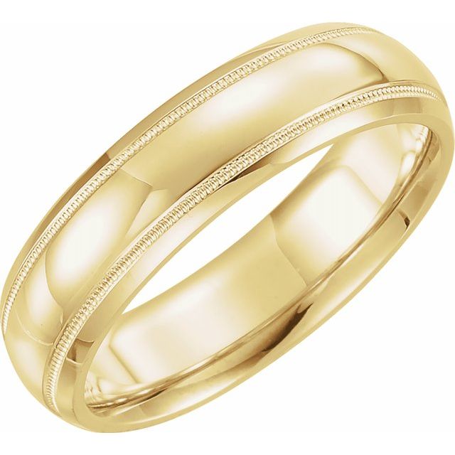 10K Yellow Gold 6 mm Half Round Comfort-Fit Band With Milgrain 