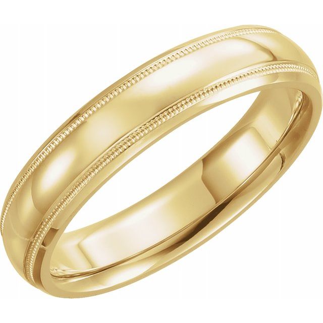 10K Yellow Gold 4 mm Half Round Comfort-Fit Band With Milgrain 