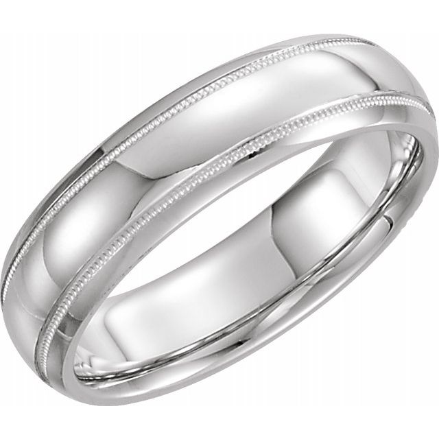14K X1 White Gold 6 mm Half Round Comfort-Fit Band With Milgrain 
