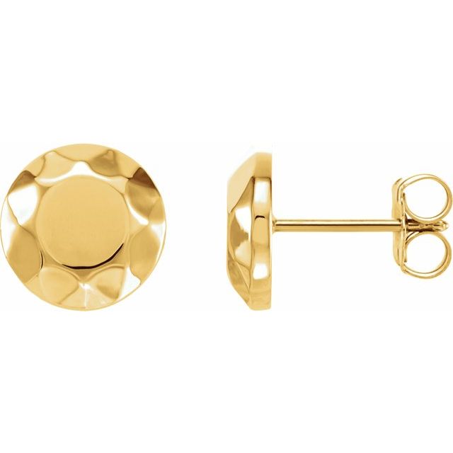 14K Yellow Faceted Design Circle Earrings 1