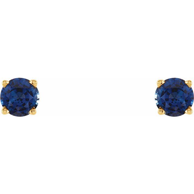 14K Yellow 4 mm Round Lab-Created Blue Sapphire Earrings