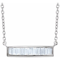 14K White 1/4 CTW Diamond Baguette Bar 16-18" Necklace 1