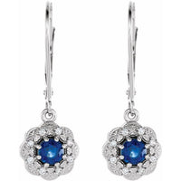 14K White Blue Sapphire & 1/10 CTW Diamond Halo-Style Earrings 2