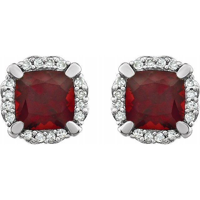 14K White Mozambique Garnet & 1/10 CTW Diamond Earrings 2