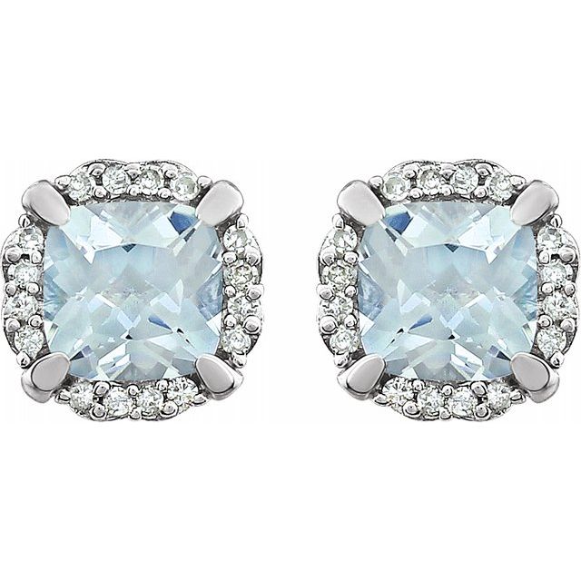 14K White Aquamarine & 1/10 CTW Diamond Earrings 2