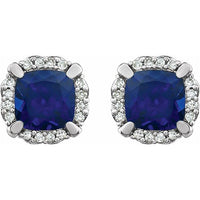 14K White Created Blue Sapphire & 1/10 CTW Diamond Earrings 2