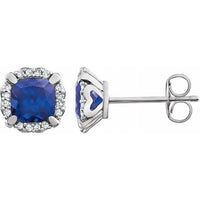 14K White Created Blue Sapphire & 1/10 CTW Diamond Earrings 1