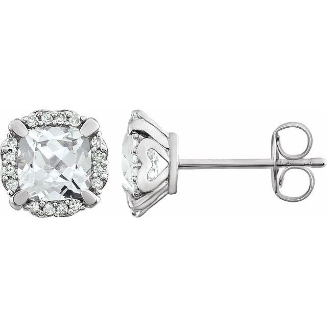 14K White Created White Sapphire & 1/10 CTW Diamond Earrings 1