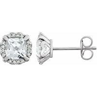 14K White Created White Sapphire & 1/10 CTW Diamond Earrings 1