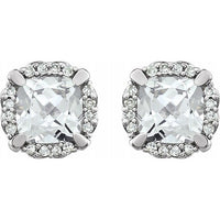14K White Created White Sapphire & 1/10 CTW Diamond Earrings 2