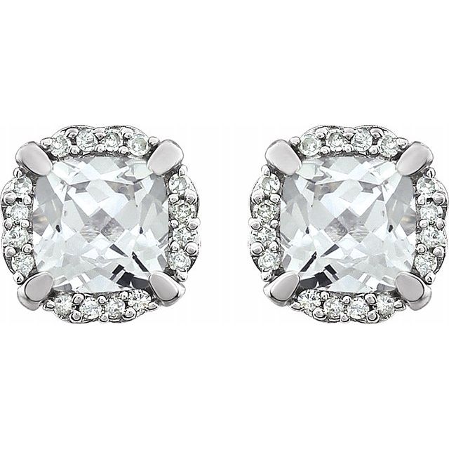 14K White Created White Sapphire & 1/10 CTW Diamond Earrings 2