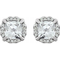 14K White Created White Sapphire & 1/10 CTW Diamond Earrings 2