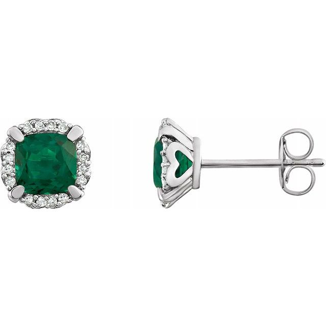 14K White Created Emerald & 1/10 CTW Diamond Earrings 1