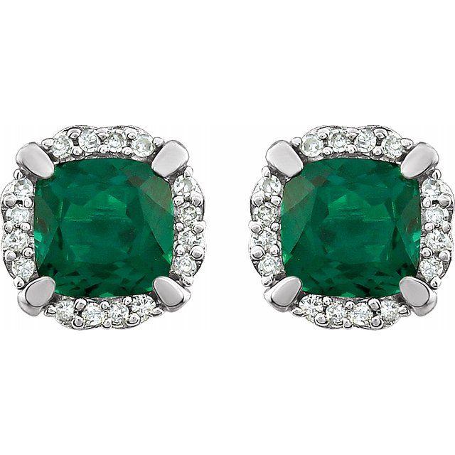14K White Created Emerald & 1/10 CTW Diamond Earrings 2