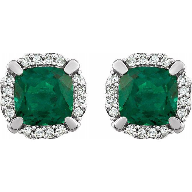 14K White Created Emerald & 1/10 CTW Diamond Earrings 2