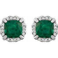 14K White Created Emerald & 1/10 CTW Diamond Earrings 2
