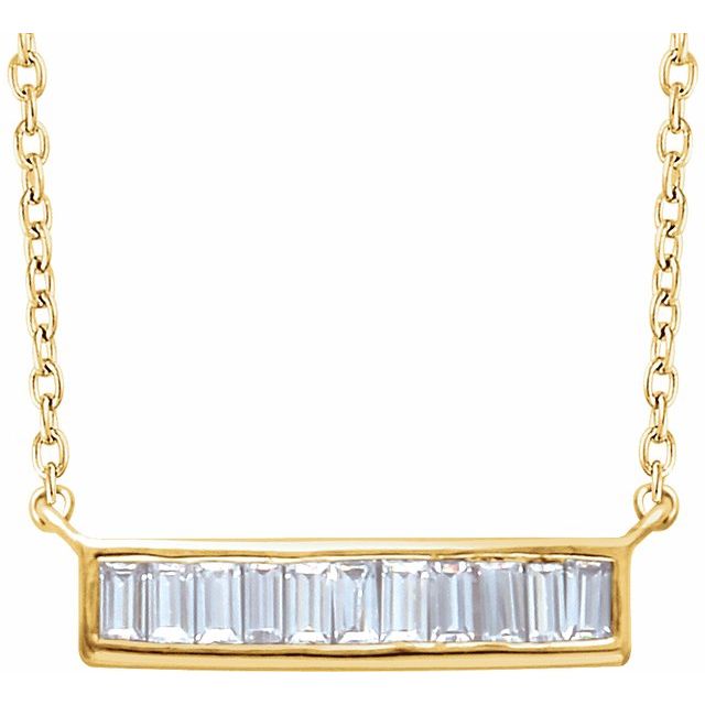 14K Yellow 1/4 CTW Diamond Baguette Bar 16-18" Necklace 1
