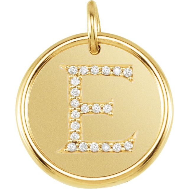 14K Yellow Gold 1/10 CTW Natural Diamond Initial E Pendant