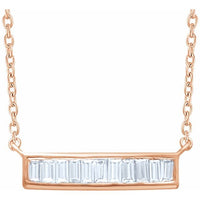 14K Rose 1/4 CTW Diamond Baguette Bar 16-18" Necklace 1