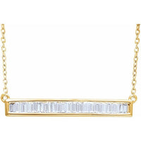14K Yellow 1/2 CTW Diamond Baguette Bar 16-18" Necklace 1