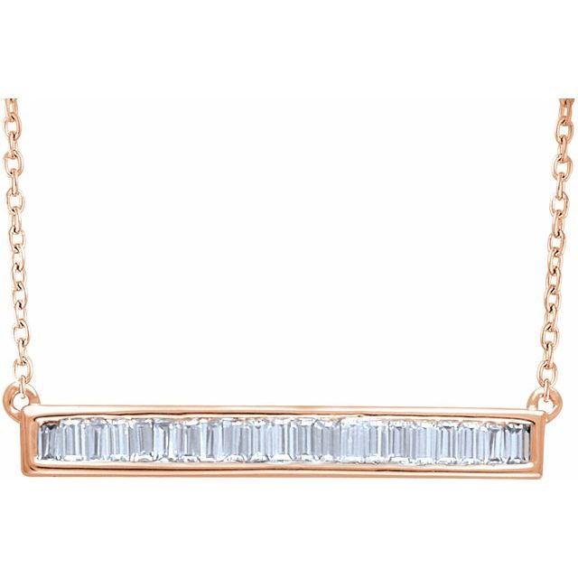 14K Rose 1/2 CTW Diamond Baguette Bar 16-18" Necklace 1
