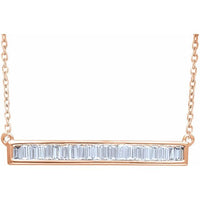 14K Rose 1/2 CTW Diamond Baguette Bar 16-18" Necklace 1