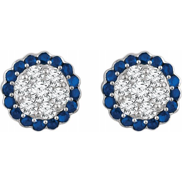 14K White Blue Sapphire & 5/8 CTW Diamond Earrings 2
