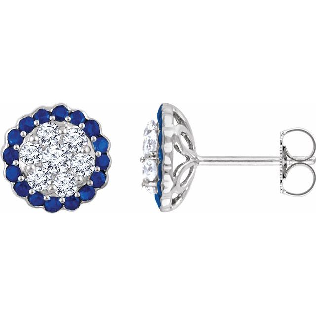 14K White Blue Sapphire & 5/8 CTW Diamond Earrings 1