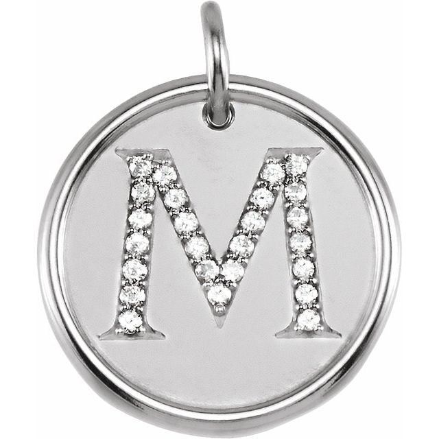Sterling Silver 1/8 CTW Natural Diamond Initial M Pendant
