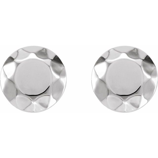 14K White Faceted Design Circle Earrings 2