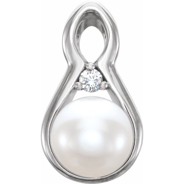 14K White Freshwater Cultured Pearl & .03 CTW Diamond Pendant 1