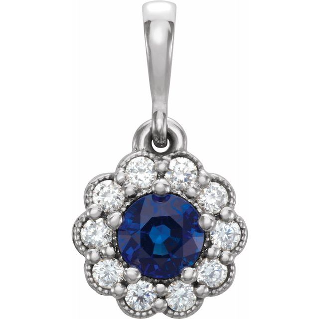 14K White Blue Sapphire & 1/8 CTW Diamond Pendant 1