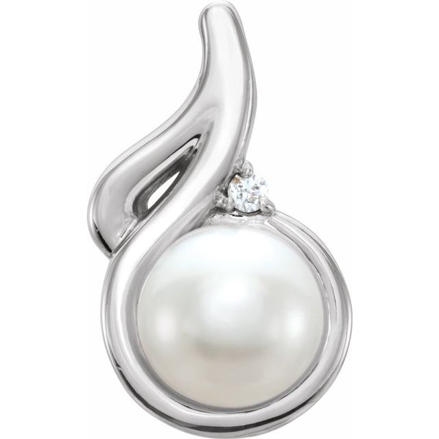 14K White Freshwater Cultured Pearl & .01 CTW Diamond Pendant 1