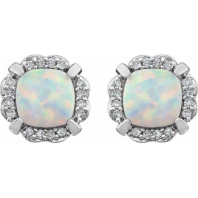14K White Created Opal & 1/10 CTW Diamond Earrings 2
